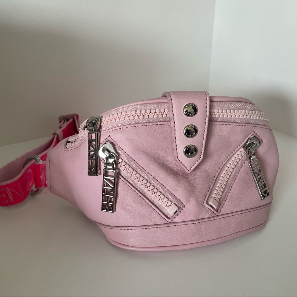 Kenzo Light Pink Leather Crossbody Belt Bag with Silver Hardware
